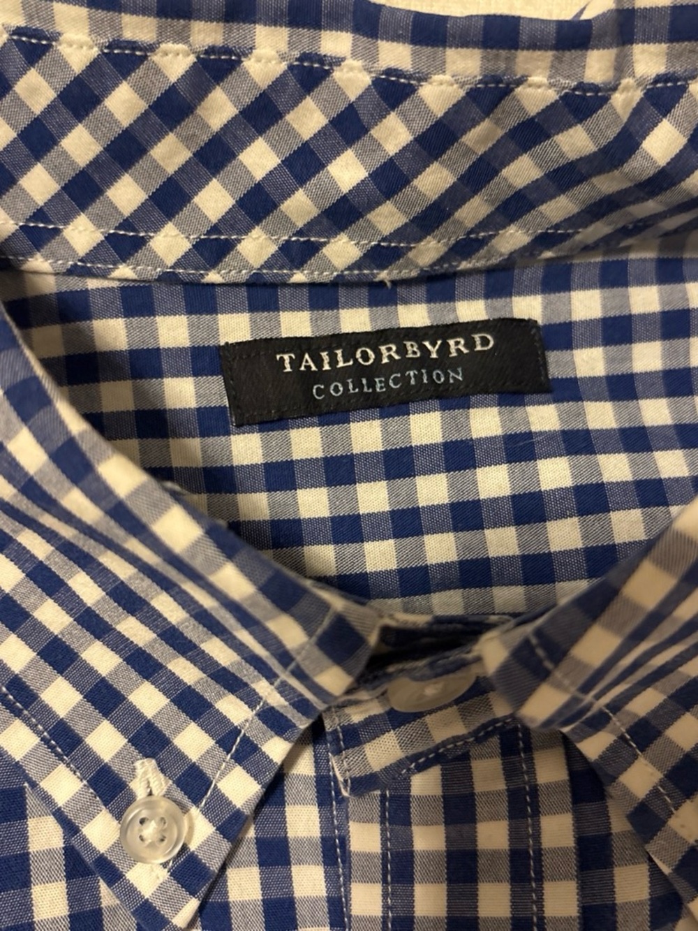 Tailorbyrd Men's Navy and White Gingham Button-Down Shirt
